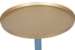 Sale Miliboo Mesa auxiliar de diseño en metal azul petróleo mate y tablero dorado RAMSES