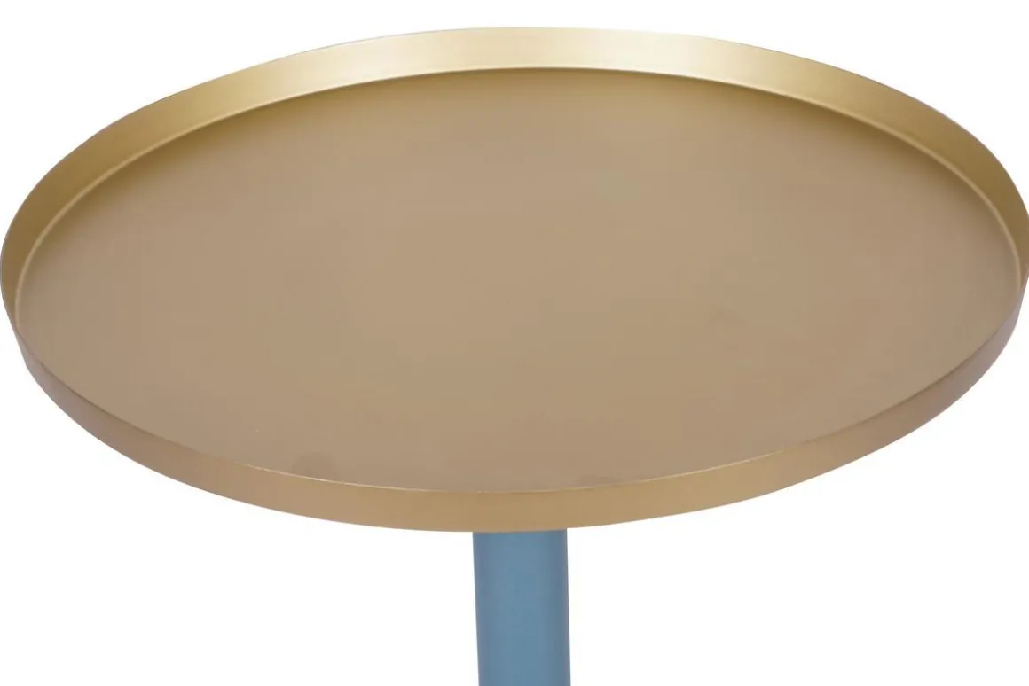 Sale Miliboo Mesa auxiliar de diseño en metal azul petróleo mate y tablero dorado RAMSES