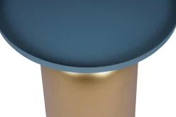 Online Miliboo Mesa auxiliar de diseño redondo de metal dorado con el tablero azul petróleo mate RAMSES