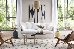 Online Miliboo Mesa auxiliar de diseño redondo de metal dorado con el tablero azul petróleo mate RAMSES