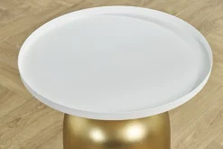 Online Miliboo Mesa auxiliar de diseño redondo de metal dorado con tablero blanco mate RAMSES
