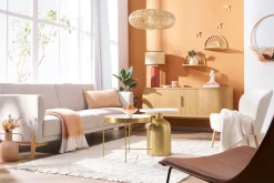 Online Miliboo Mesa auxiliar de diseño redondo de metal dorado con tablero blanco mate RAMSES