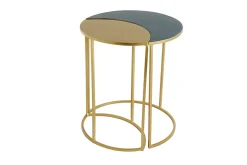 Outlet Miliboo Mesa auxiliar de metal lacado azul petróleo y dorado TOSCANE
