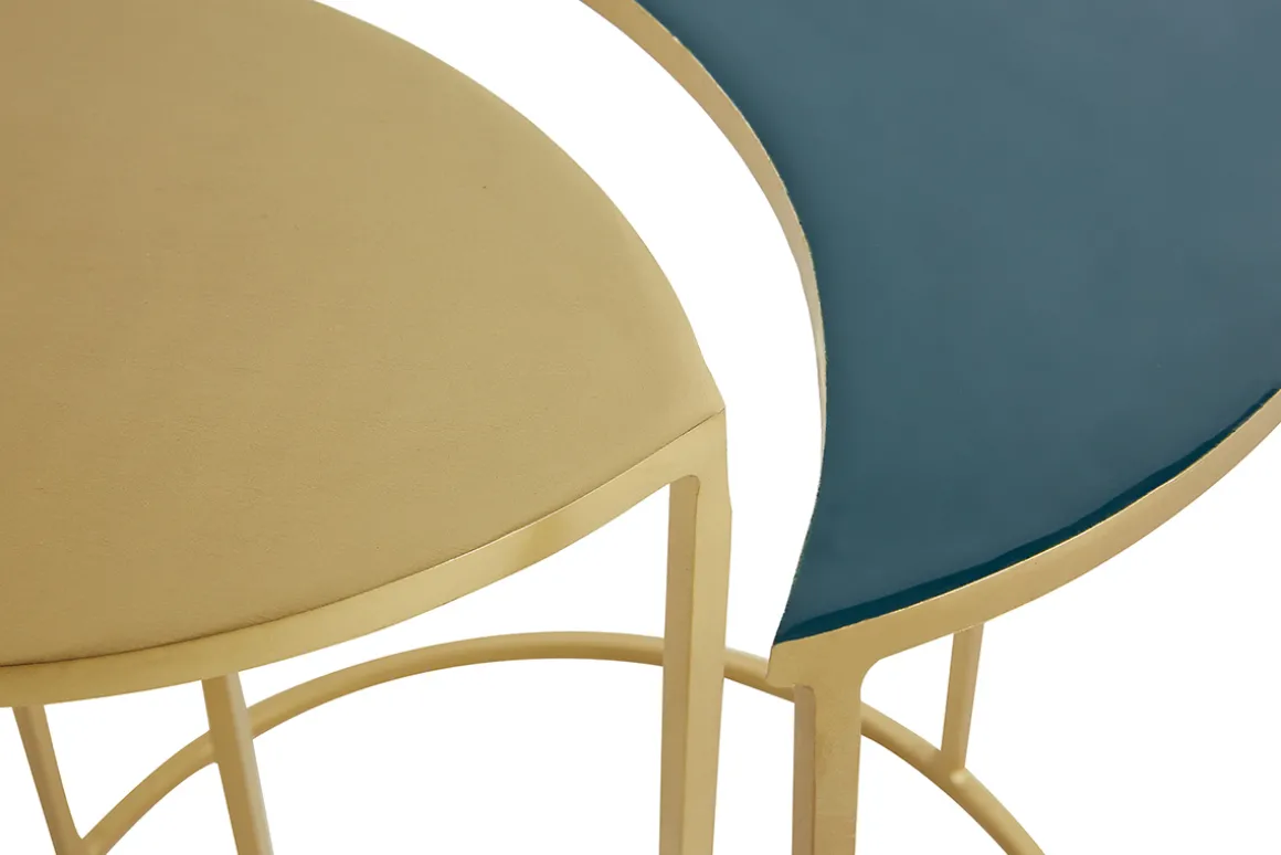 Outlet Miliboo Mesa auxiliar de metal lacado azul petróleo y dorado TOSCANE