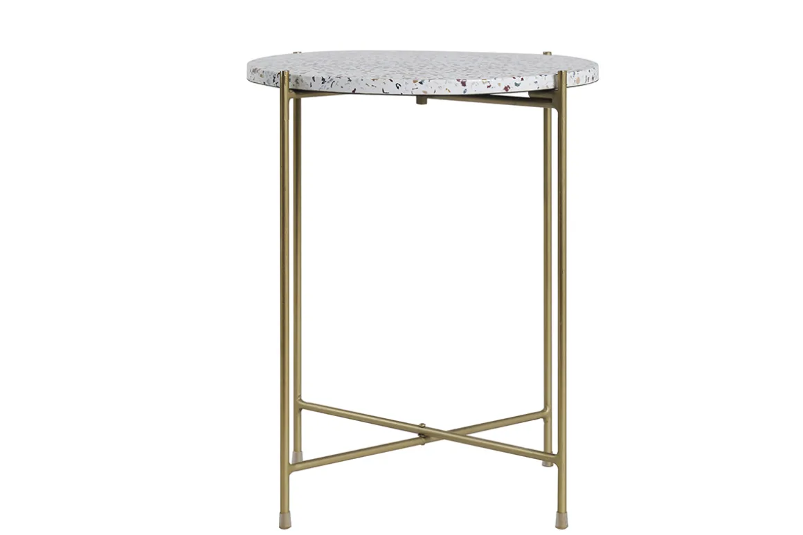 Online Miliboo Mesa auxiliar redonda de terrazo y metal dorado 40 cm diám. MEZZO