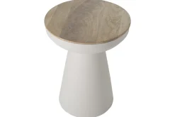 Sale Miliboo Mesa auxiliar redonda de diseño con almacenaje de metal greige y madera maciza de mango 52 cm TAM