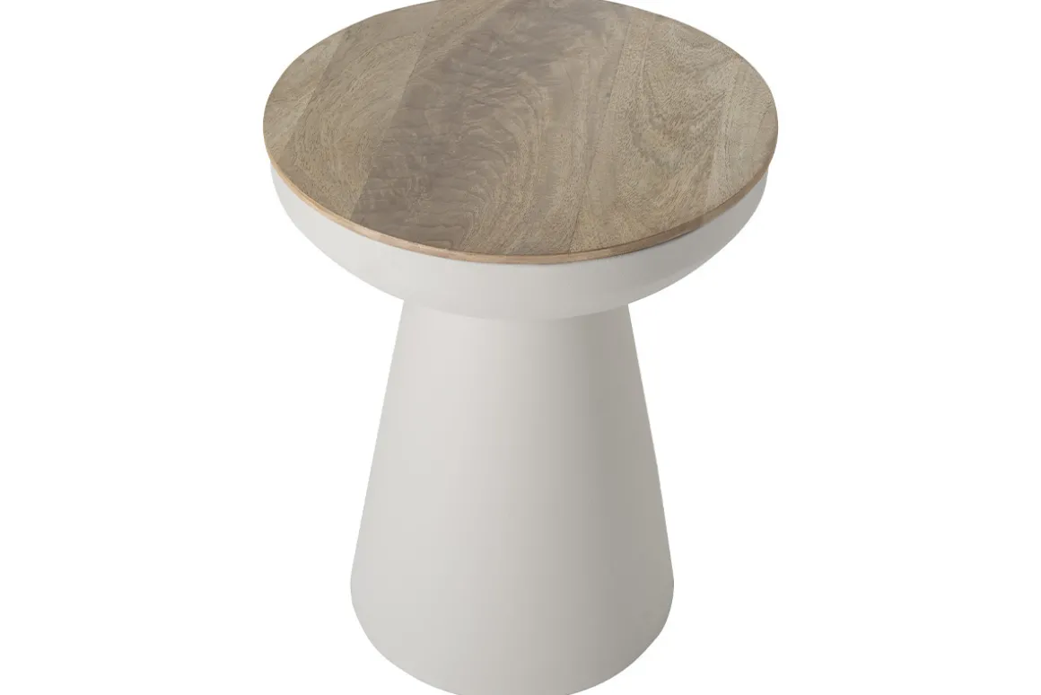 Sale Miliboo Mesa auxiliar redonda de diseño con almacenaje de metal greige y madera maciza de mango 52 cm TAM