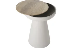 Sale Miliboo Mesa auxiliar redonda de diseño con almacenaje de metal greige y madera maciza de mango 52 cm TAM