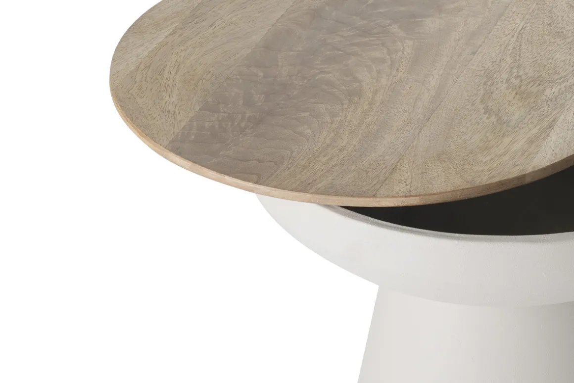 Sale Miliboo Mesa auxiliar redonda de diseño con almacenaje de metal greige y madera maciza de mango 52 cm TAM