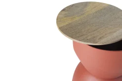 Hot Miliboo Mesa auxiliar redonda de diseño con almacenaje de metal terracota y madera maciza de mango 30 cm YOYO