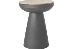 Best Sale Miliboo Mesa auxiliar redonda de diseño con almacenaje de metal gris antracita y madera maciza de mango 52 cm TAM