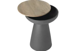 Best Sale Miliboo Mesa auxiliar redonda de diseño con almacenaje de metal gris antracita y madera maciza de mango 52 cm TAM