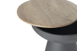 Best Sale Miliboo Mesa auxiliar redonda de diseño con almacenaje de metal gris antracita y madera maciza de mango 52 cm TAM