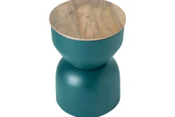 Shop Miliboo Mesa auxiliar redonda de diseño con almacenaje de metal azul petróleo y madera maciza de mango 30 cm YOYO
