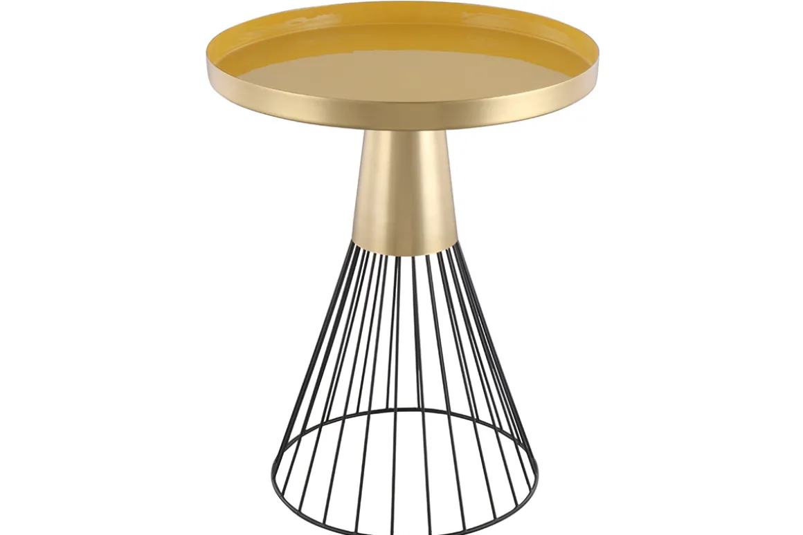 Shop Miliboo Mesa auxiliar redonda de acero lacado mostaza y dorado 41 cm diám. SPLEEN