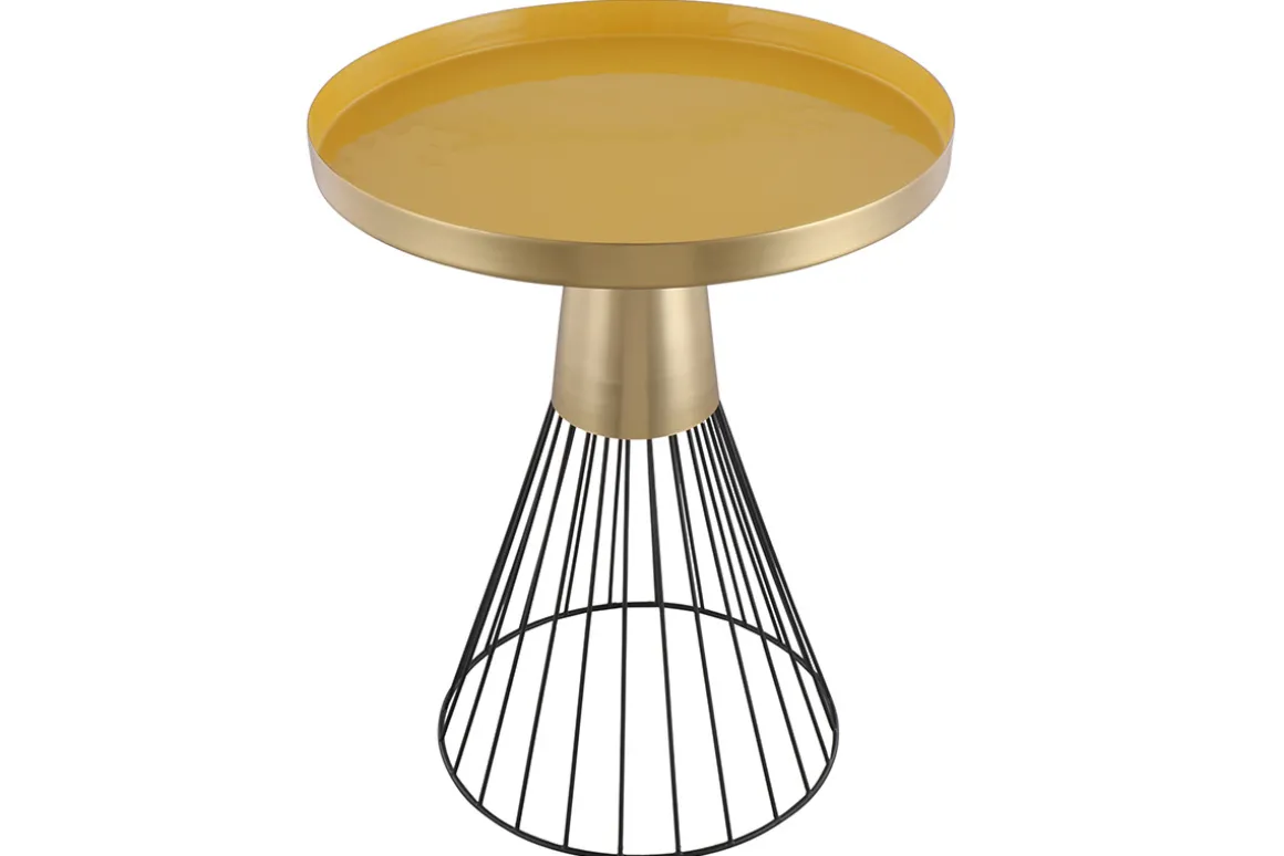 Shop Miliboo Mesa auxiliar redonda de acero lacado mostaza y dorado 41 cm diám. SPLEEN