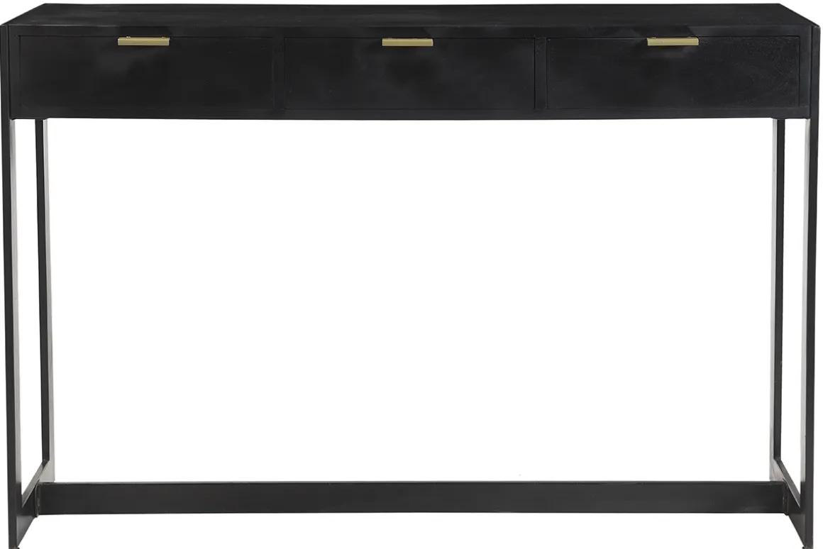 New Miliboo Mesa consola de diseño con cajones negros y dorados 115 cm AVIDAN