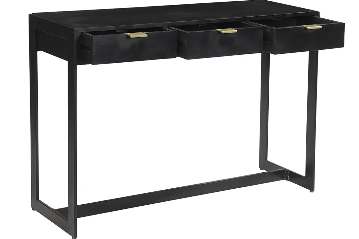 New Miliboo Mesa consola de diseño con cajones negros y dorados 115 cm AVIDAN