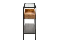 Best Sale Miliboo Mesa consola de metal negro con tablero de cristal y estante de madera maciza 100 cm HAORA