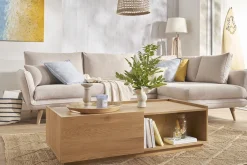 Discount Miliboo Mesa de centro con almacenaje y acabado roble claro, 2 cajones 120 cm MADERO