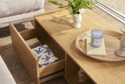 Discount Miliboo Mesa de centro con almacenaje y acabado roble claro, 2 cajones 120 cm MADERO