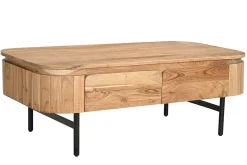 New Miliboo Mesa de centro con almacenaje de madera maciza y metal negro con 4 cajones 115 cm NAPOLI