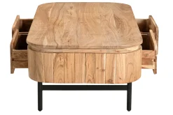New Miliboo Mesa de centro con almacenaje de madera maciza y metal negro con 4 cajones 115 cm NAPOLI