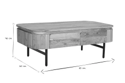New Miliboo Mesa de centro con almacenaje de madera maciza y metal negro con 4 cajones 115 cm NAPOLI