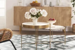 Best Sale Miliboo Mesa de centro con tablero reversible azul petróleo y blanco SATEEN