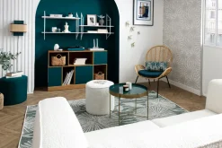 Best Sale Miliboo Mesa de centro con tablero reversible azul petróleo y blanco SATEEN