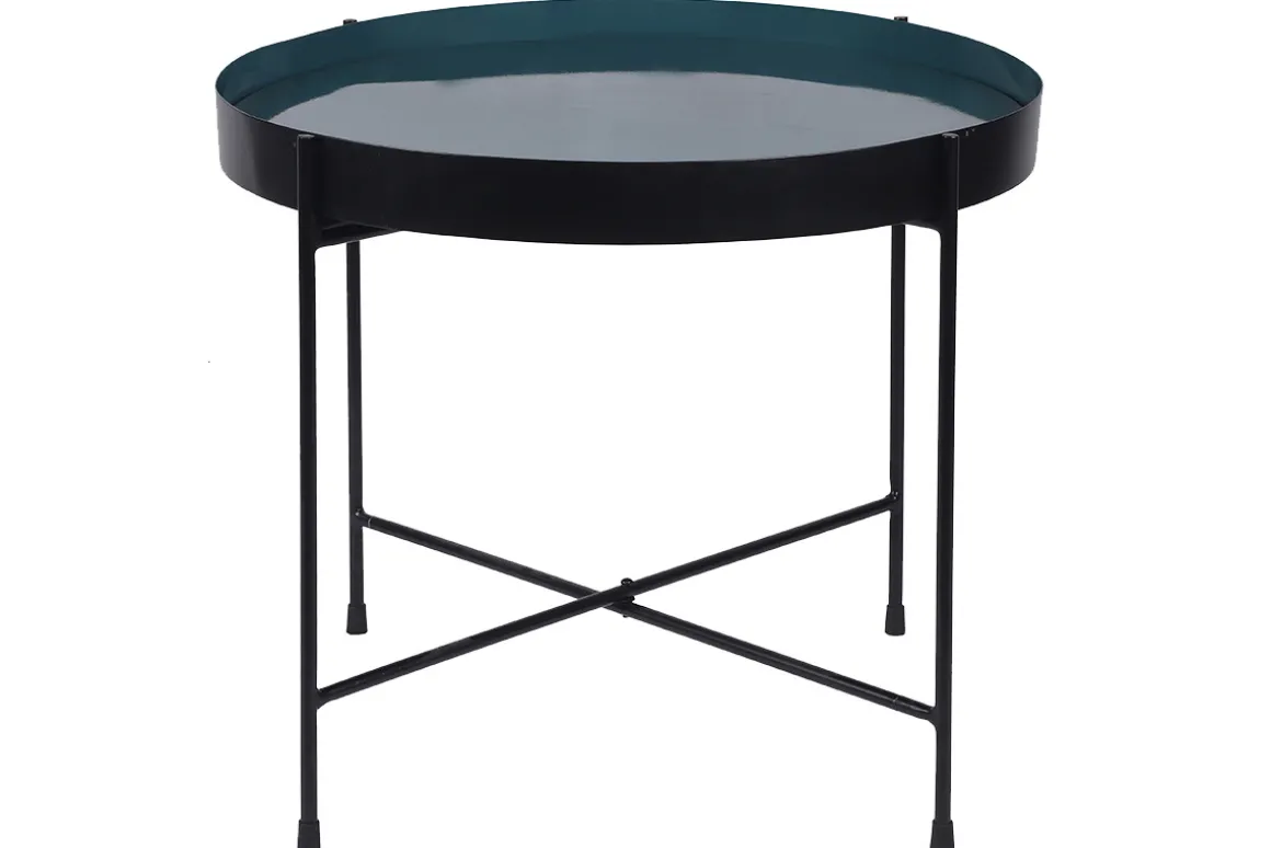 Discount Miliboo Mesa de centro con tablero reversible azul petróleo y negro SATEEN