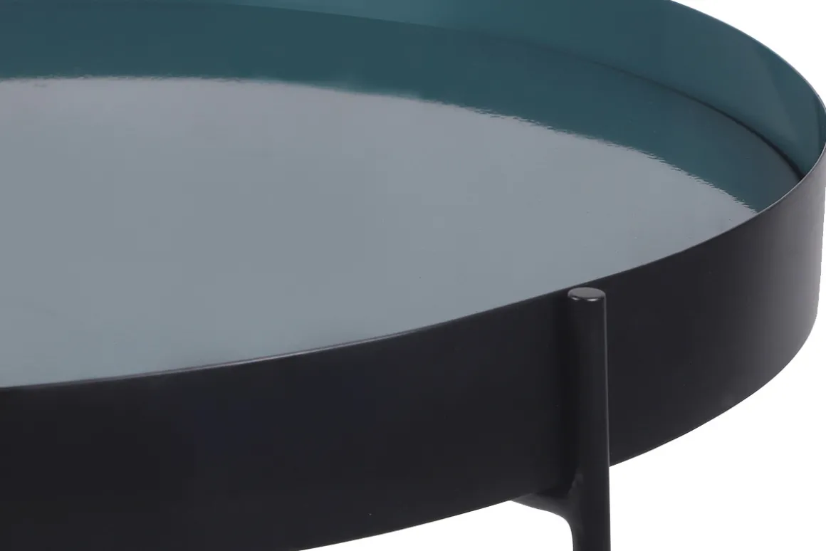 Discount Miliboo Mesa de centro con tablero reversible azul petróleo y negro SATEEN