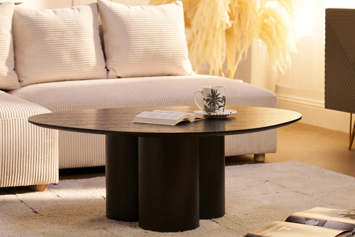 Best Sale Miliboo Mesa de centro de diseño de madera negra 100 cm HOLLEN