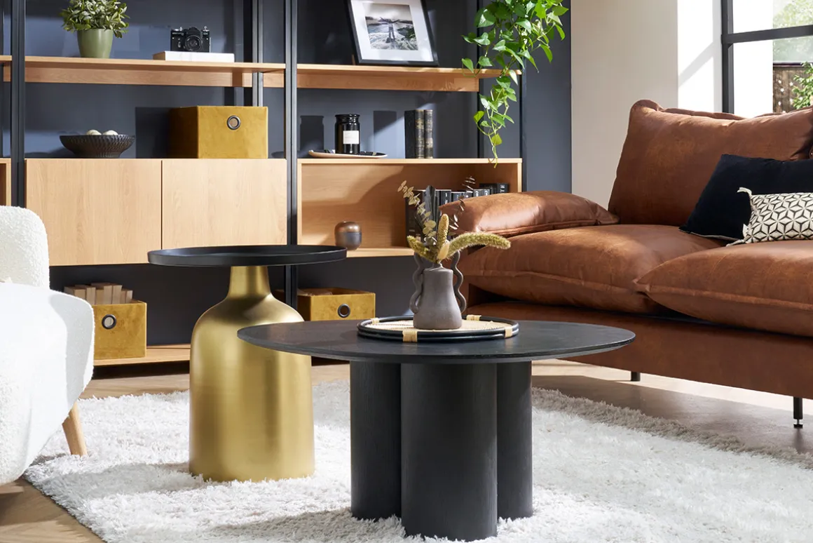 Discount Miliboo Mesa de centro de diseño de madera negra 78 cm HOLLEN