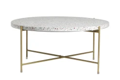 Best Sale Miliboo Mesa de centro de diseño redonda de terrazo y metal dorado 81 cm diám. MEZZO