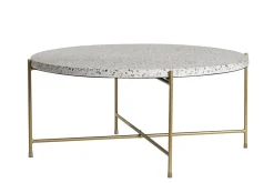 Best Sale Miliboo Mesa de centro de diseño redonda de terrazo y metal dorado 81 cm diám. MEZZO
