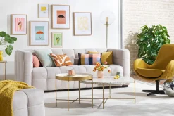 Best Sale Miliboo Mesa de centro de diseño redonda de terrazo y metal dorado 81 cm diám. MEZZO