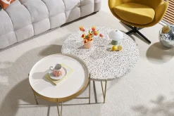 Best Sale Miliboo Mesa de centro de diseño redonda de terrazo y metal dorado 81 cm diám. MEZZO