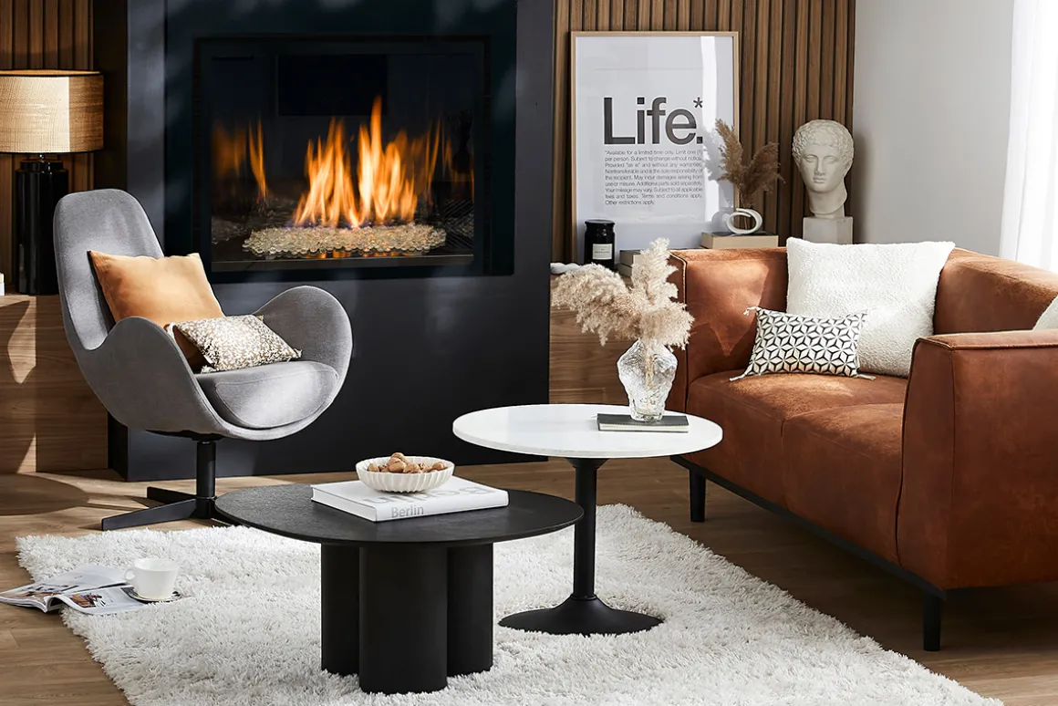 New Miliboo Mesa de centro de mármol y metal negro 60 cm COPEN