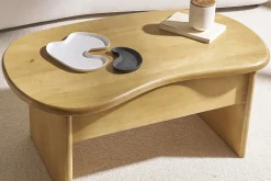 Fashion Miliboo Mesa de centro elevable con almacenaje de madera maciza de mango 95 cm KOKOA