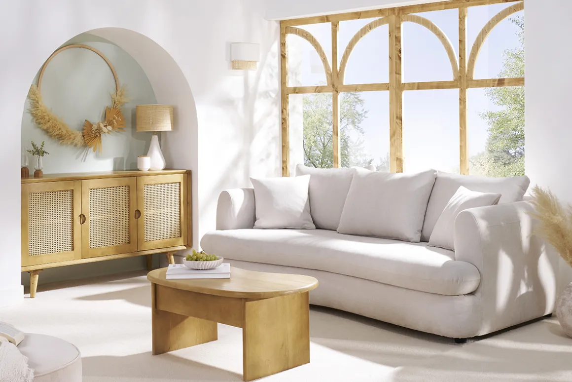 Fashion Miliboo Mesa de centro elevable con almacenaje de madera maciza de mango 95 cm KOKOA