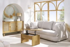 Fashion Miliboo Mesa de centro elevable con almacenaje de madera maciza de mango 95 cm KOKOA
