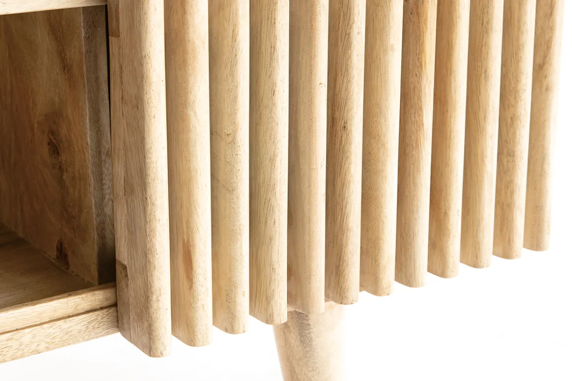Store Miliboo Mesa de centro en mango macizo con puertas correderas ALBA