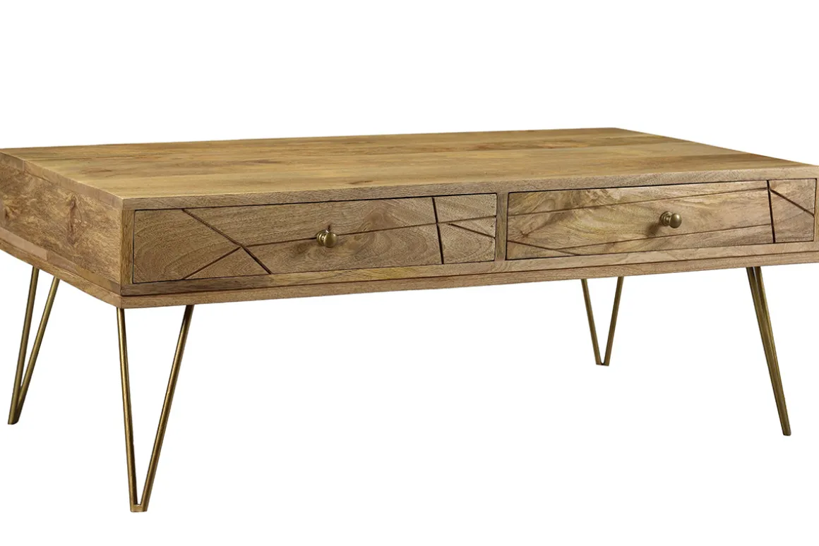 Flash Sale Miliboo Mesa de centro en mango y metal dorado LINIUM