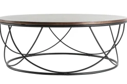 Clearance Miliboo Mesa de centro madera oscura y metal negro redonda 80 cm LACE
