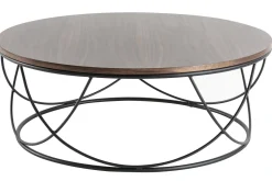 Clearance Miliboo Mesa de centro madera oscura y metal negro redonda 80 cm LACE