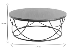 Clearance Miliboo Mesa de centro madera oscura y metal negro redonda 80 cm LACE