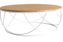 Fashion Miliboo Mesa de centro madera y metal blanco redonda 80 cm LACE