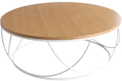 Fashion Miliboo Mesa de centro madera y metal blanco redonda 80 cm LACE