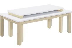 Sale Miliboo Mesa de centro nórdica con banco integrado blanco y madera clara CYBEL